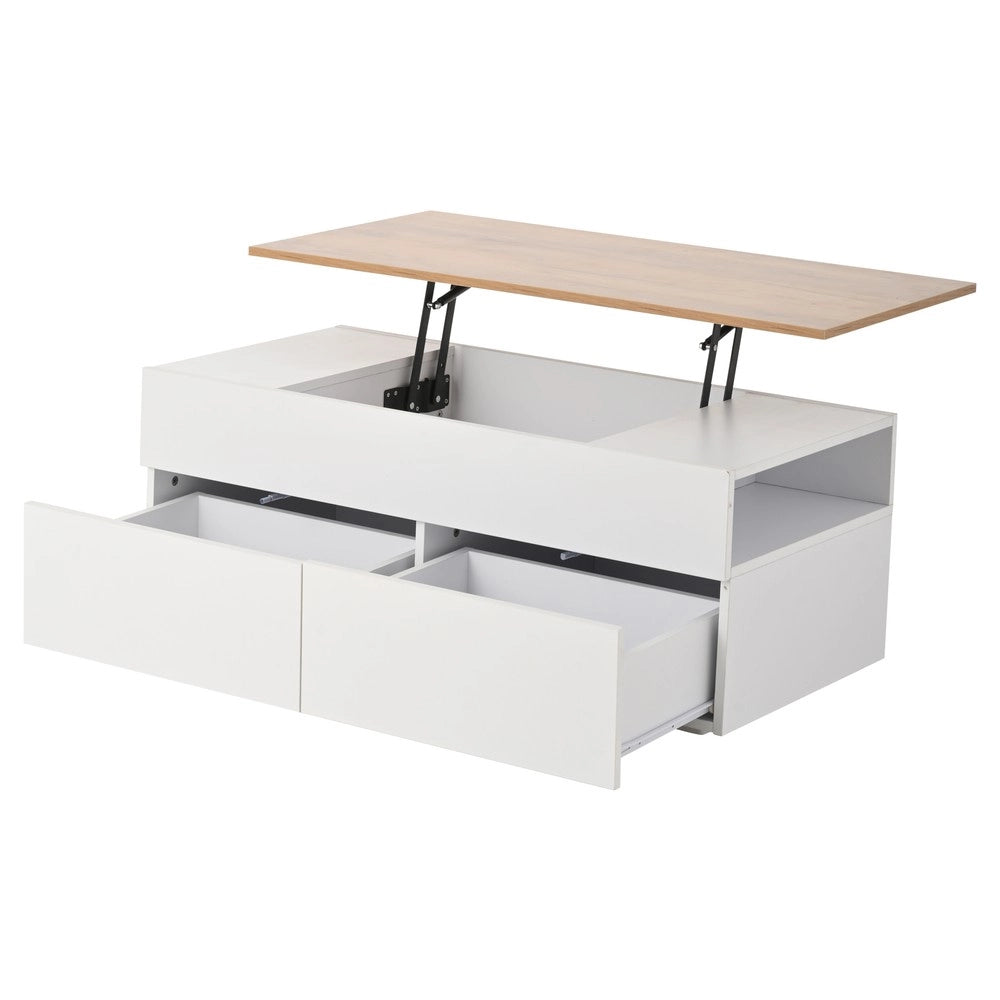Tavolino da Caff¨¨ con 2 Cassetti e Ripiano ¨C MINIMAL ¨C Bianco/Legno 100x50x40