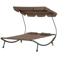 Lettino Matrimoniale 2 Posti Parasole Regolabile da Esterno e Giardino 200x175 x134cm Marrone