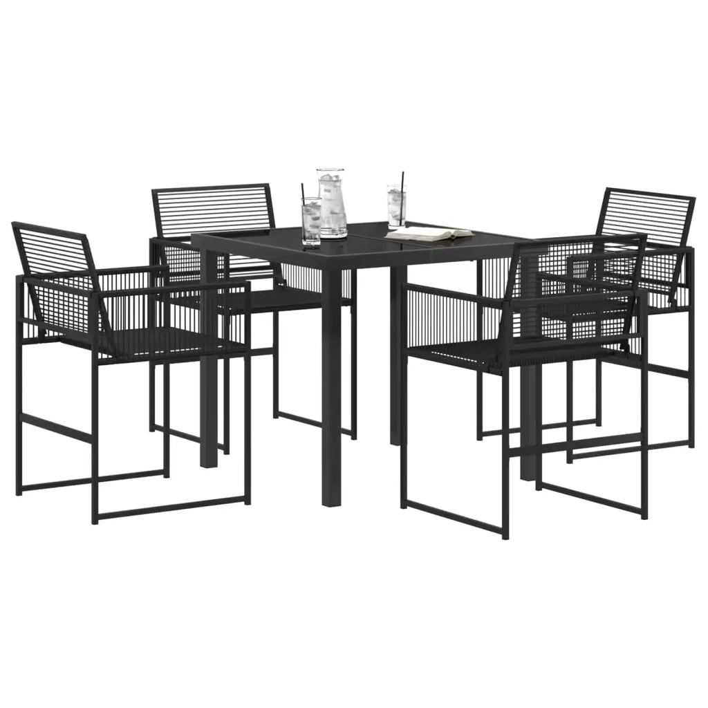 Set da Pranzo per Giardino 5 pcs Nero polyrattan
