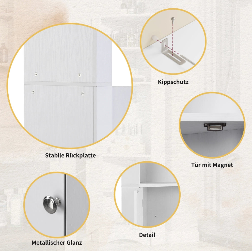 Mobile angolare da bagno bianco con ripiani, 36,5 x 36,5 x 155 cm