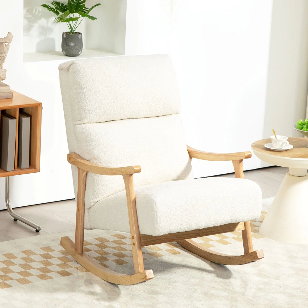 Poltrona a dondolo in tessuto velluto crema ¨C zephmum ¨C 65x90x98 cm