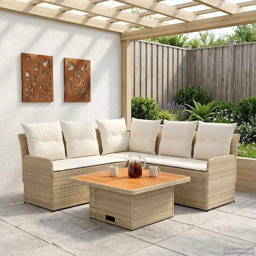Set di Mobili con cuscino 4 pcs Beige e Crema Rattan in PE