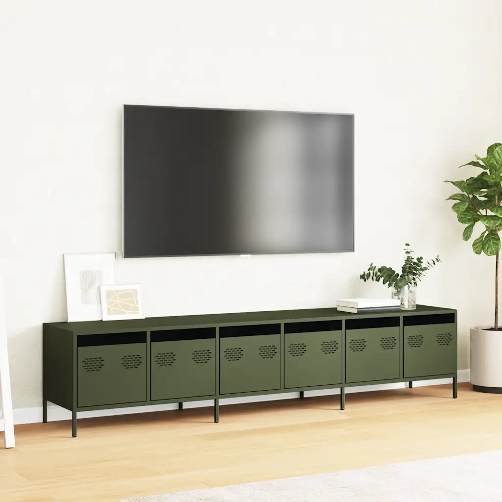 vidaXL Mobile TV Verde Oliva 202x39x43,5 cm Acciaio Laminato a Freddo