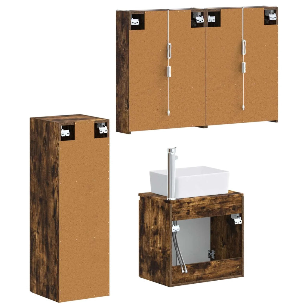 Set di mobili per il bagno 4 pz Rovere Fumo 3407451