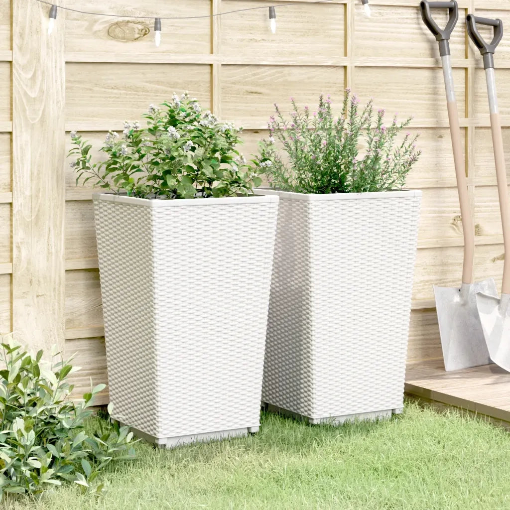 2 pz Fioriere | Cassetta per fiori | Vaso da Giardino Bianche 32,5x32,5x57 cm in PP