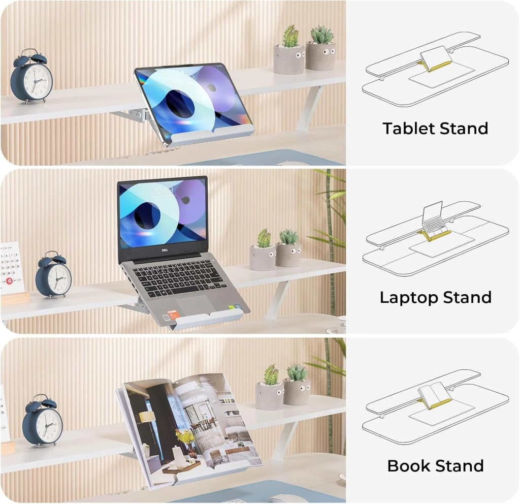Scrivania elettrica regolabile in altezza, 120 x 60 cm, con cassetti, supporto per monitor, supporto per tablet, con 3 altezze di controllo memoria, bianco