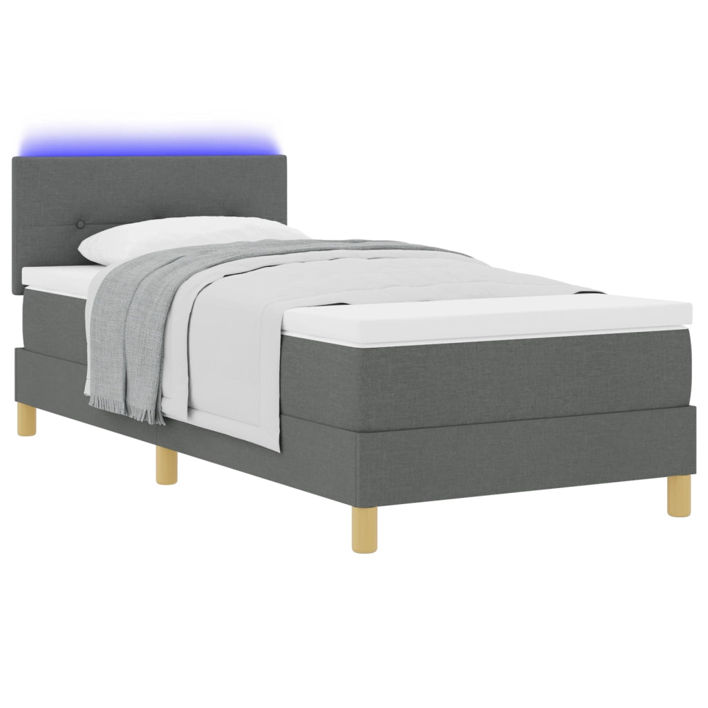 Letto Box Spring con Materasso & LED Grigio Scuro 90x200 cm Tessuto
