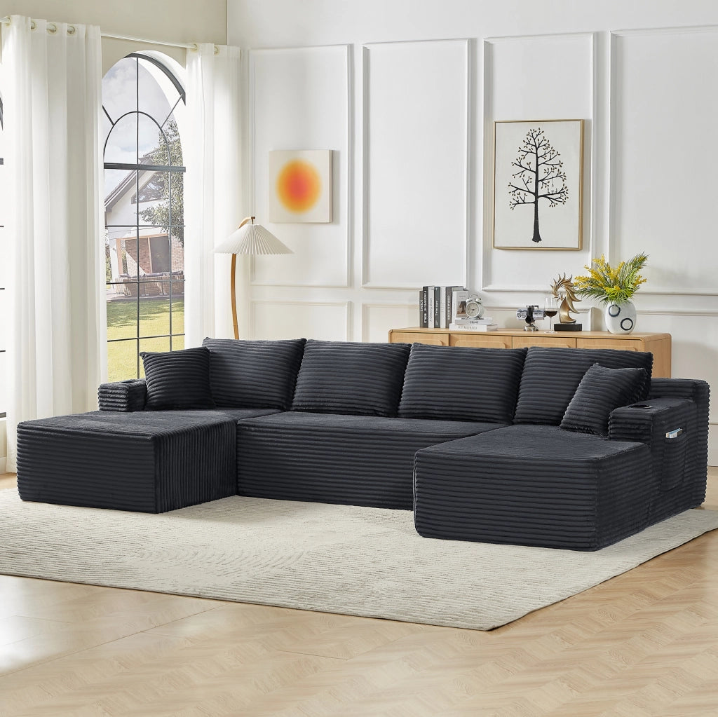 DIVANO Modulare in Velluto a Coste Grigio Scuro Set da 3 pezzi