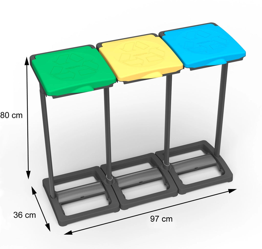 Pattumiera Differenziata 3 Posti 97x36x80 cm Portasacchi da 80-110 Litri