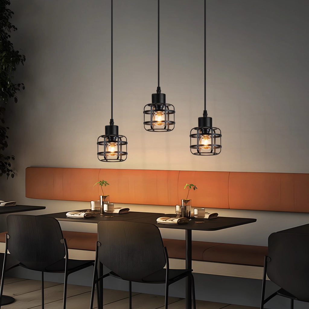 Lampada a sospensione ZMH vintage in metallo nera 3 luci E14 altezza regolabile senza lampadina