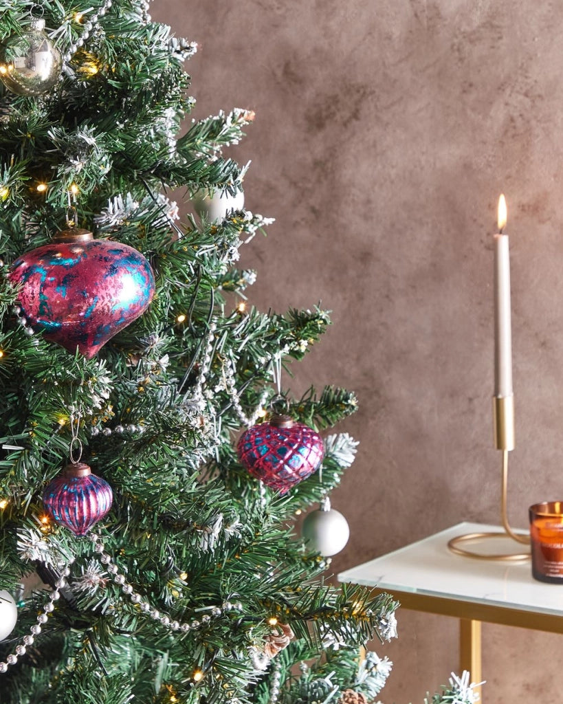 Set di 6 palline di Natale fatte a mano in vetro rosa da appendere all'albero di Natale, decorazioni natalizie
