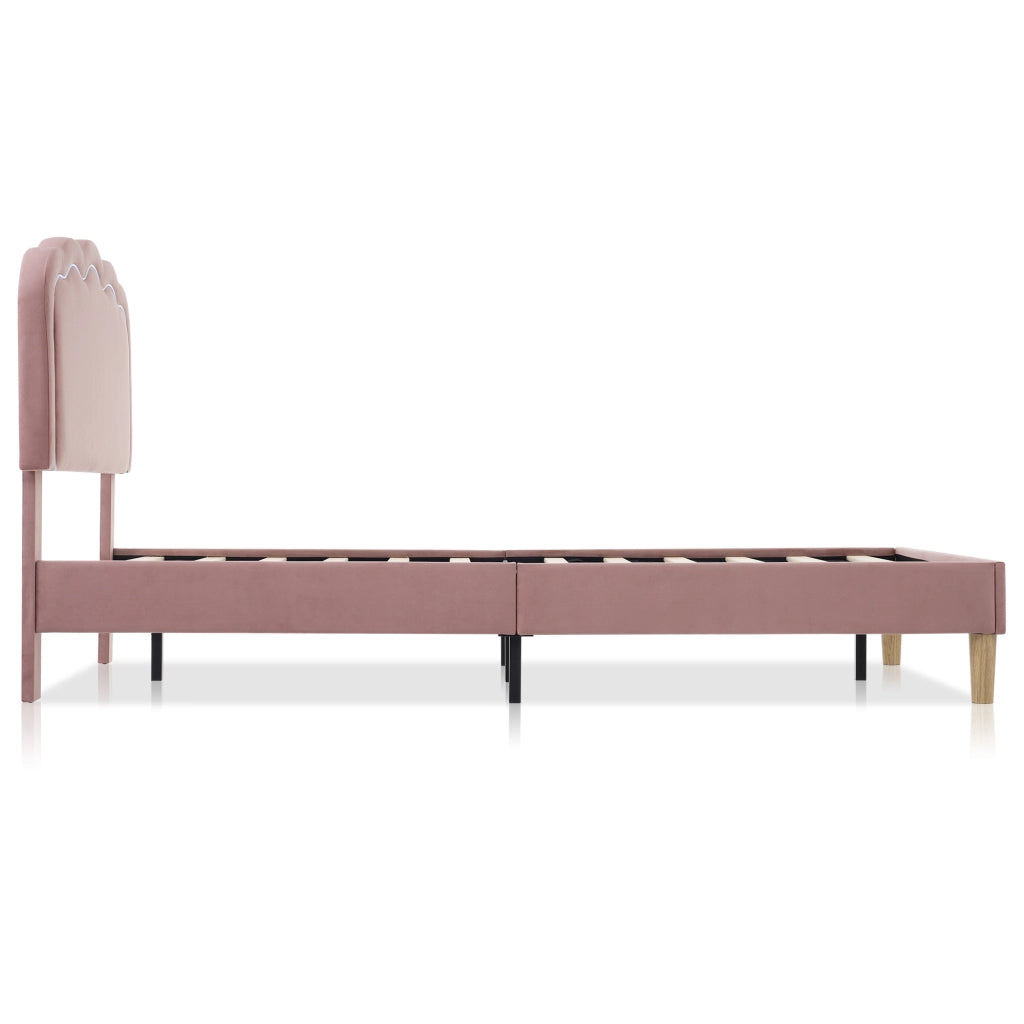 Letto Singolo 90 x 200 cm; Letto con Testiera Regolabile e LED; senza Materasso; in Velluto; Rosa