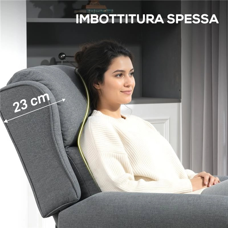 POLTRONA RECLINABILE 132¦ MAX IN TESSUTO EFFETTO LINO CON POGGIAPIEDI, 74X84X102 CM, GRIGIO