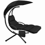 Sdraio A Sospensione Con Ombrellone Nero E Cuscino Ergonomico Amaca Da Giardino In Poliestere Resistente Per Arredamento Esterno Terrazzo Bordo Piscina Formato 195x132x197 Cm