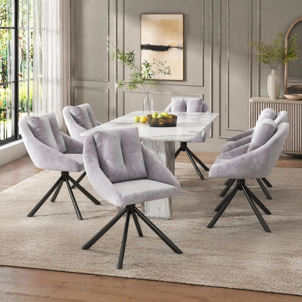 Sedia da Pranzo Set da 6 Girevole a 360° con Design Ergonomico in Velluto Grigio