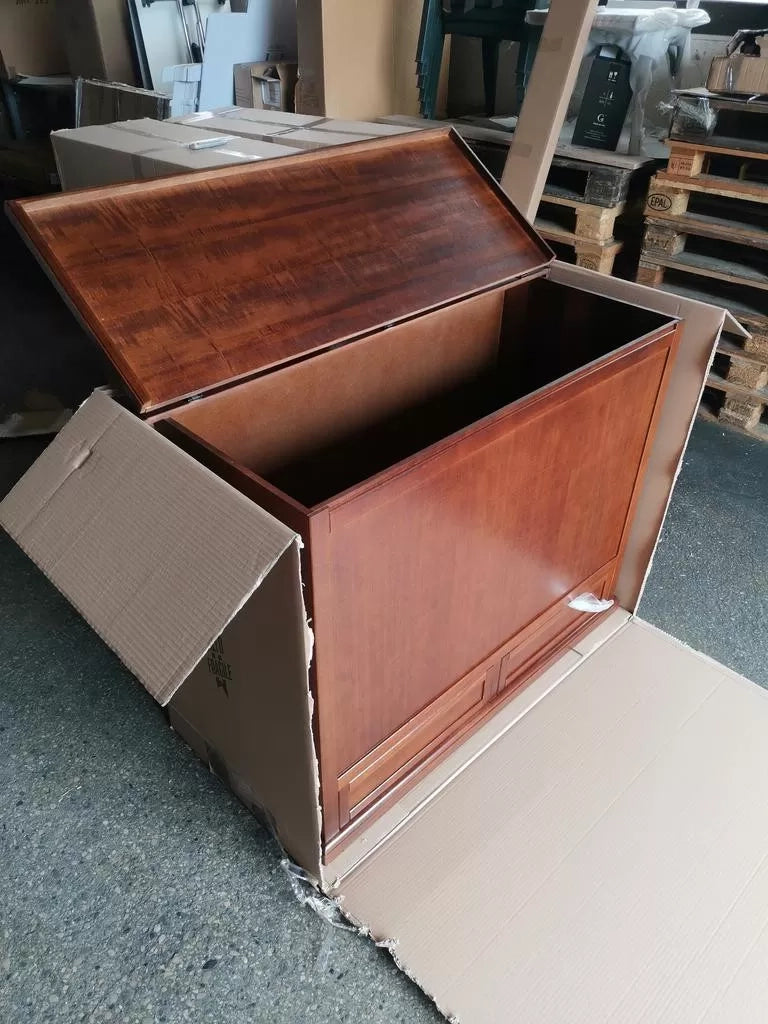 Baule 2 cassetti con ribalta in legno arte povera tinta noce 120x55x95 (530) - Mobili 2G