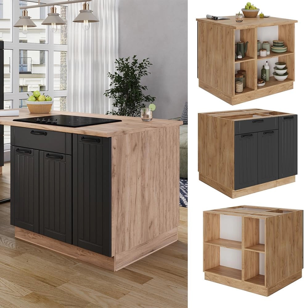 isola cucina Fame-Line, Grigio scuro, 90 cm con cassetto, senza piano di lavoro