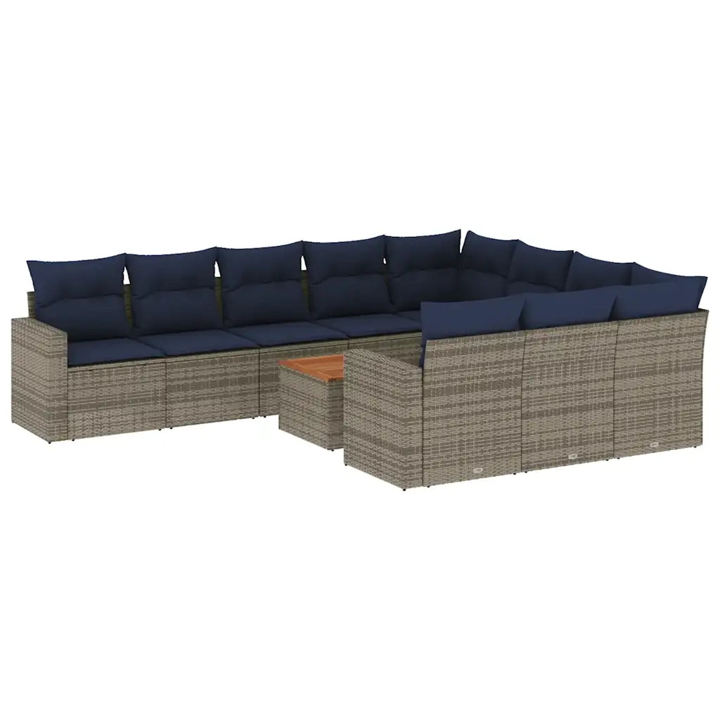 Set Divani da Giardino 11 pz con Cuscini in Polyrattan Grigio 3256635
