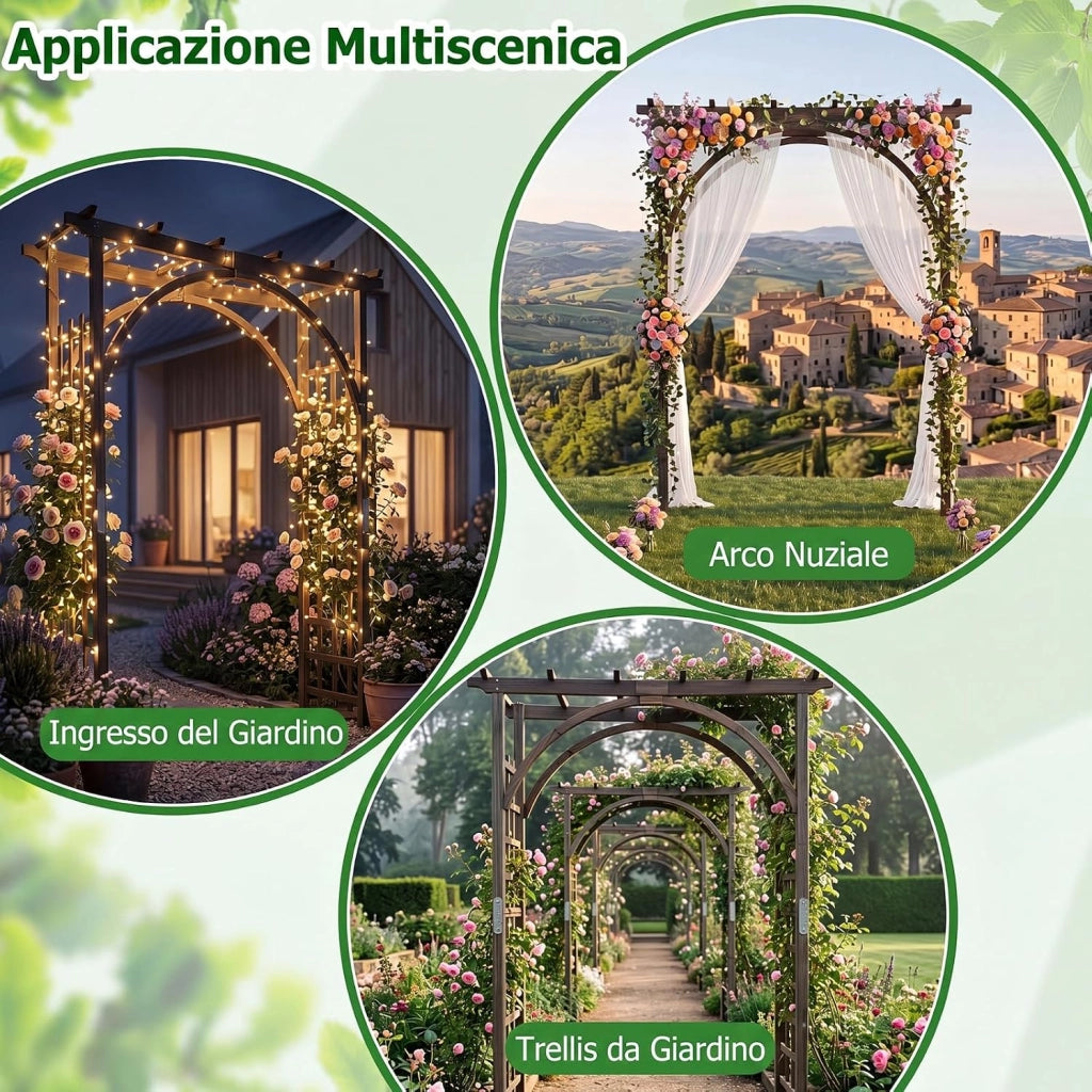 Arco da Giardino, Pergolato per Rampicanti con Tetto Piatto | Pergola in Legno Massello da Ingresso, Viale e Cortile per Matrimonio e Evento, 160 x 60 x 216 cm