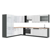 Cucina angolare completa Fame-Line Bianco lucido/Antracite 347 x 60 cm, PL Rovere Vicco