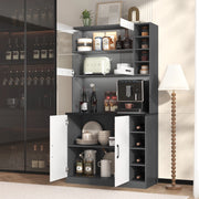 Credenza da cucina con LED, vetrina in vetro temperato, 2 ante e vani regolabili, per cucina, 100 × 47 × 187 cm