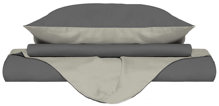 Copripiumino Singolo con Sacco e Federe Doubleface Fumo/Panna