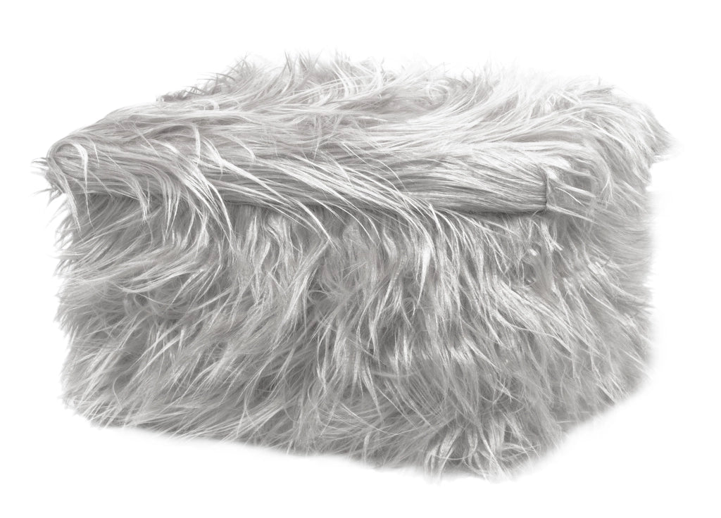 Pouf Contenitore Salotto/Camera Quadrato Con Pelo Modello Double Yeti In Tinta Unita - Pouf - Grigio