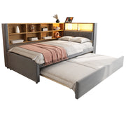Divano letto 90x200 cm con letto estraibile e luci LED; flanella; grigio scuro
