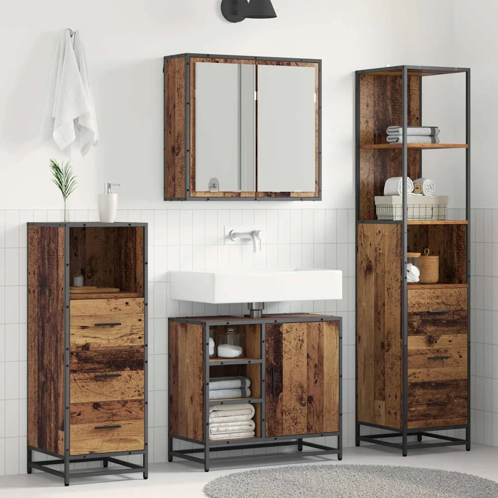 Set di mobili per il bagno con cassetto 3 pcs Legno vecchio