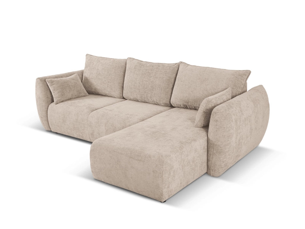 Cosmopolitan Design - Divano convertibile angolare destro con contenitore "Matera" 4 posti in ciniglia beige 