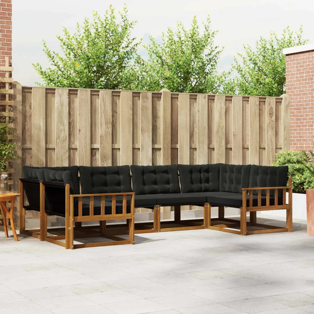Set di divani da esterno con cuscino 6 pcs Naturale e Nero