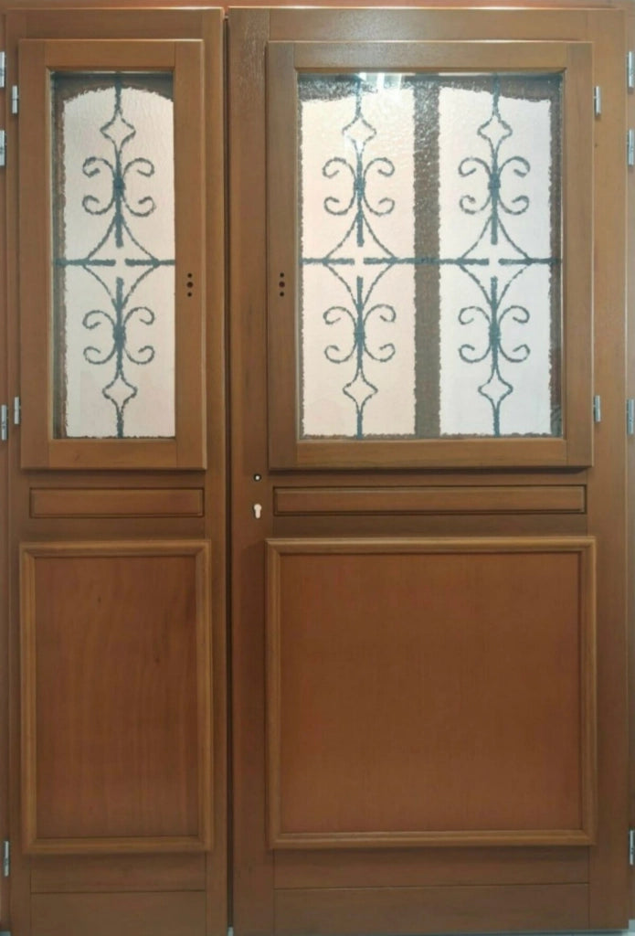 Porta d'ingresso in legno Tiercee Vauban H215 x L140 p.sinistra + maniglia e botte (rif. 010403RFP) Tabella dimensioni senza maniglia