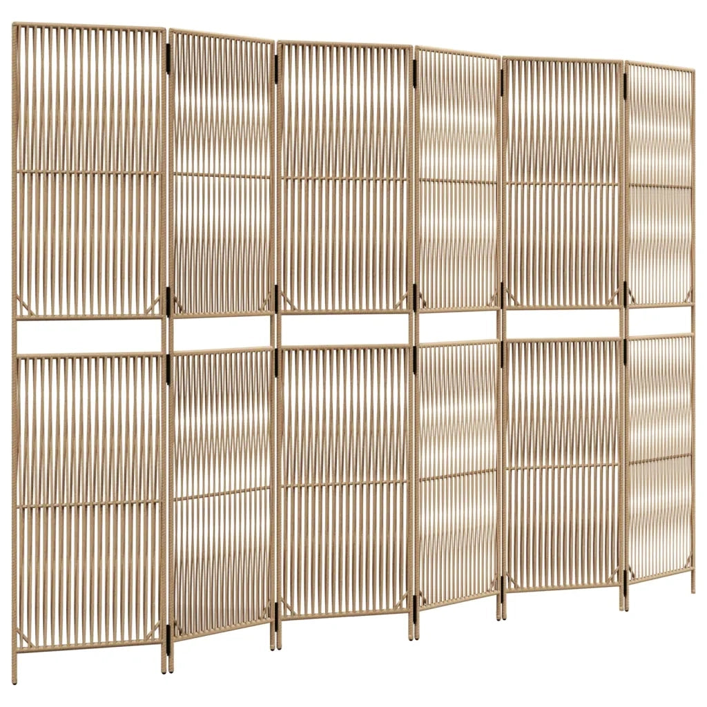 Divisorio per Ambienti | Divider per stanze | Paravento a 6 Pannelli Beige in Polyrattan