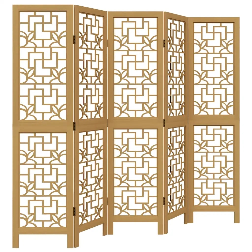 Divisorio Ambienti | Divider per stanze | Paravento 5 Pannelli Marrone Legno Massello Paulownia