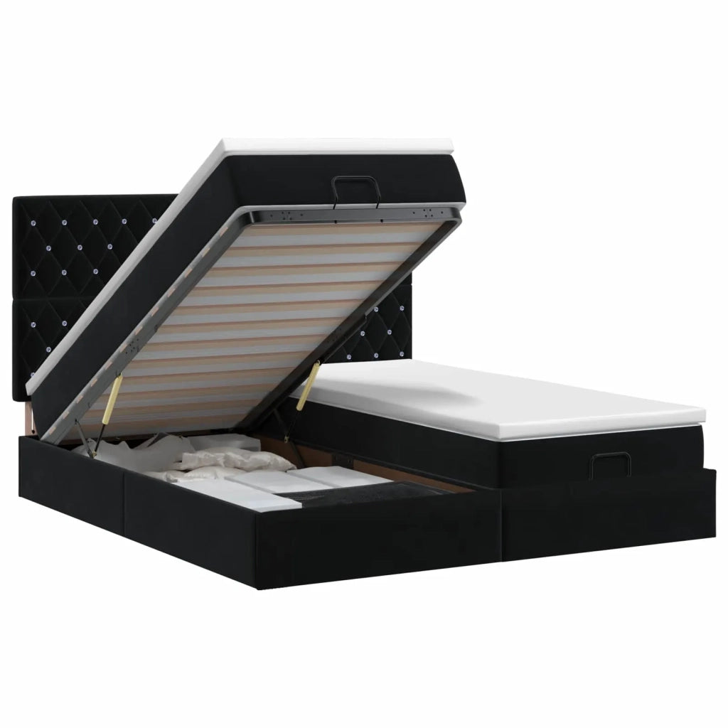 Letto ottomano con materasso con testiera 2 pz Nero Velluto 3457892