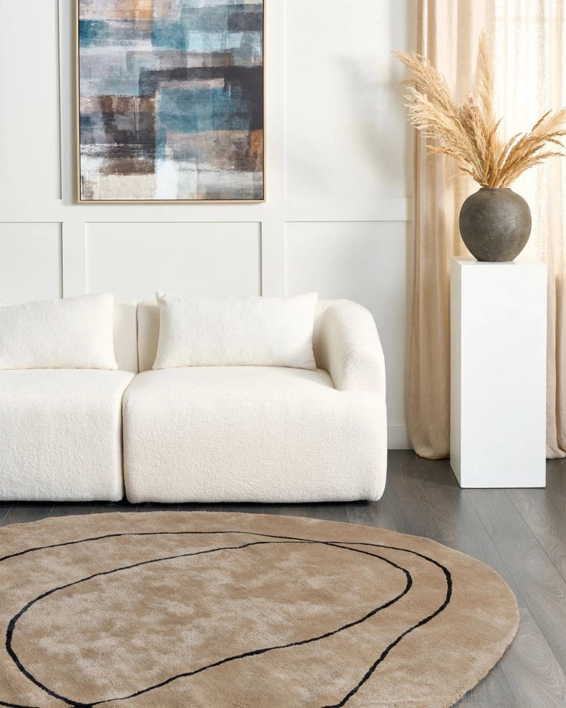 Tappeto in viscosa di forma rotonda beige ⌀ 200 cm soggiorno camera da letto