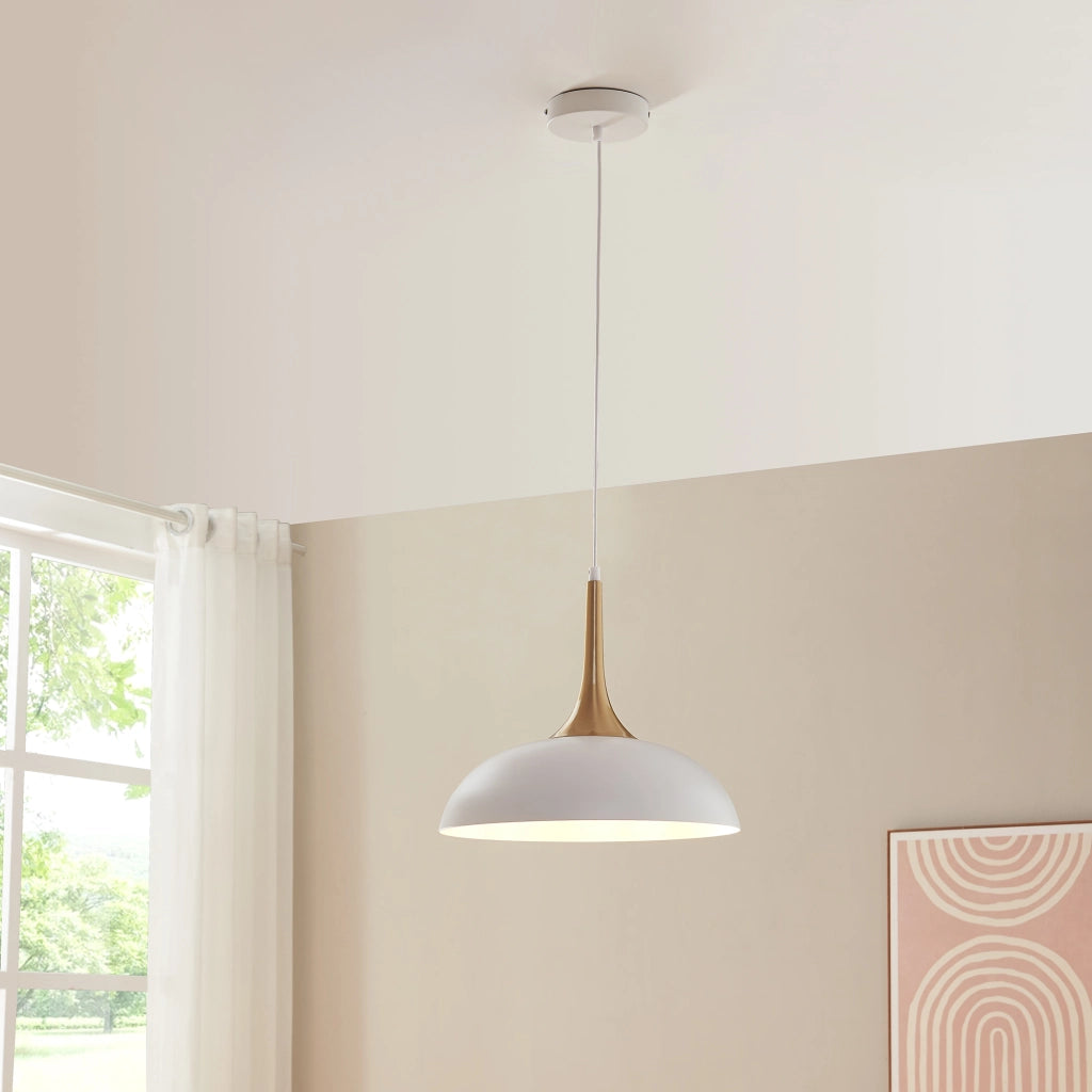 Lampadario a Sospensione Blairgowrie con Paralume Semisferico in Metallo - Bianco / Ottone lux.pro