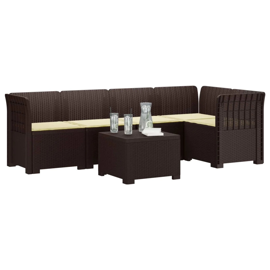 Divano da Giardino 5 Posti con Cuscini Stile Rattan PP Marrone 3444074