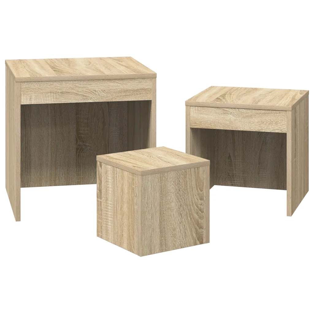 Tavolini Impilabili 3 pz Rovere Sonoma in Truciolato 808597