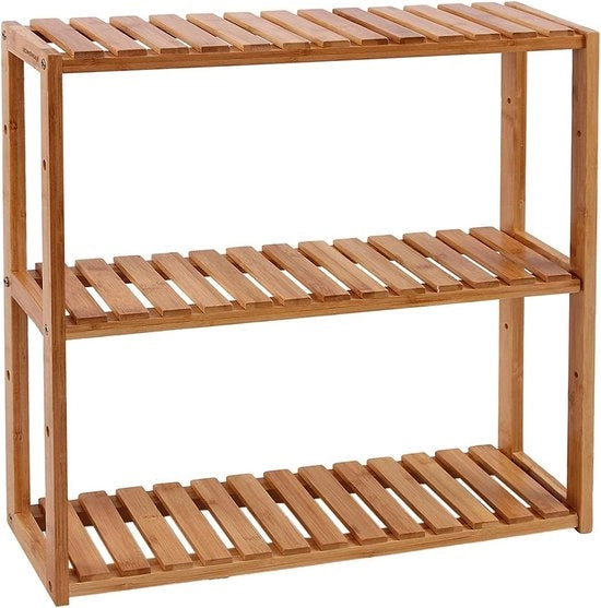 Scaffale per bagno con piastrelle in bambù regolabili, da appendere alla parete, per soggiorno, sala e cucina, 60 x 15 x 54 cm, naturale