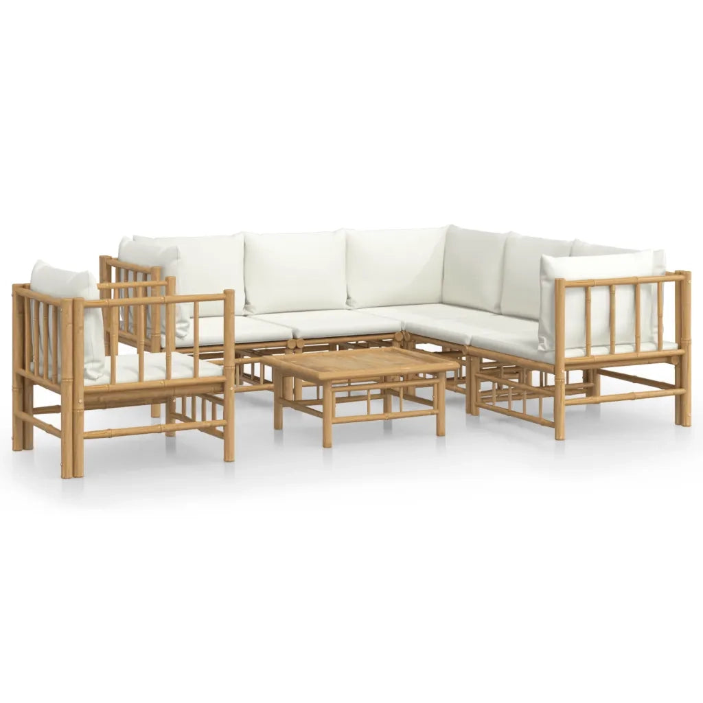 Set Salotto da Giardino 7pz con Cuscini Bianco Crema in BambÃ¹cod mxl 76314