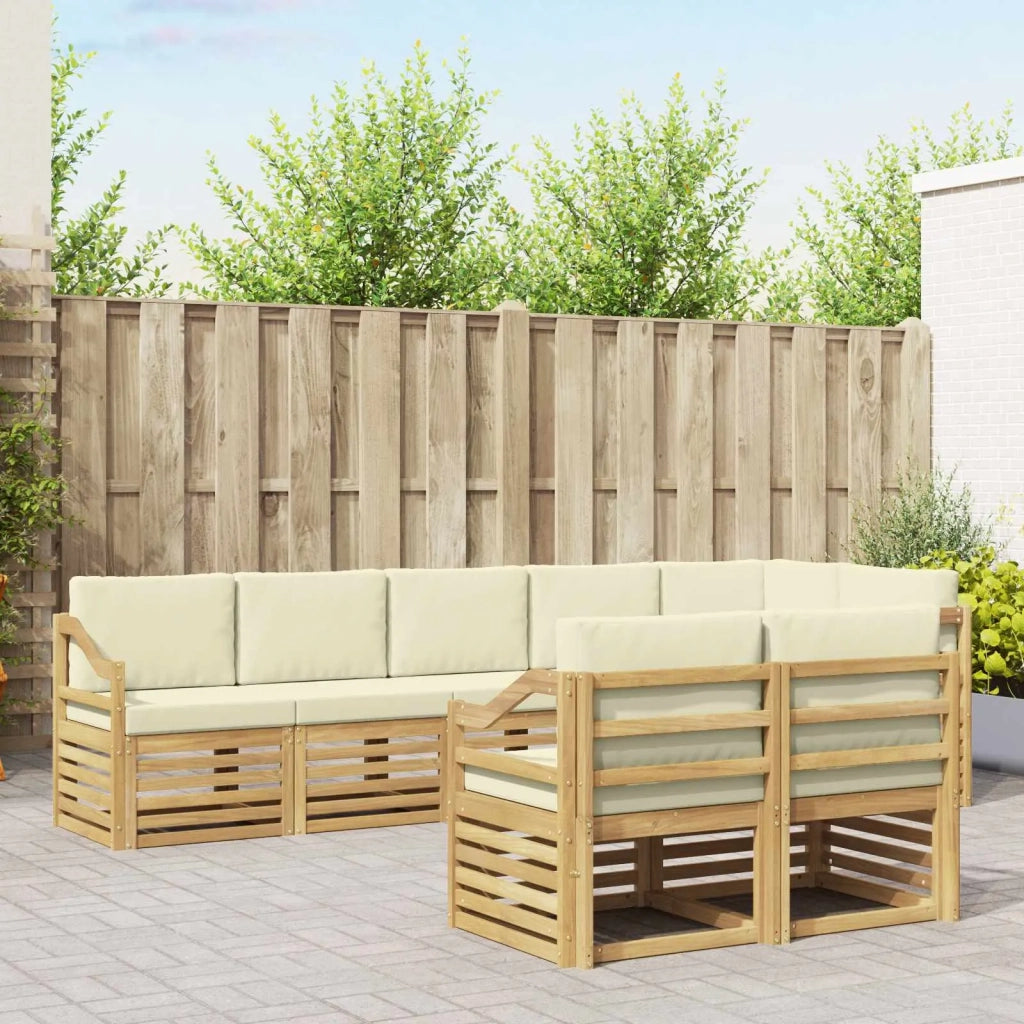 Set divani 8 pcs Bianco e Crema Legno di Acacia Massello