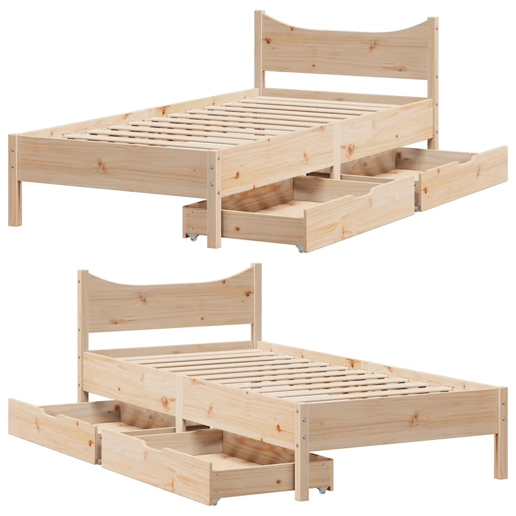 Giroletto con Cassetti 90x200 cm in Legno Massello di Pino