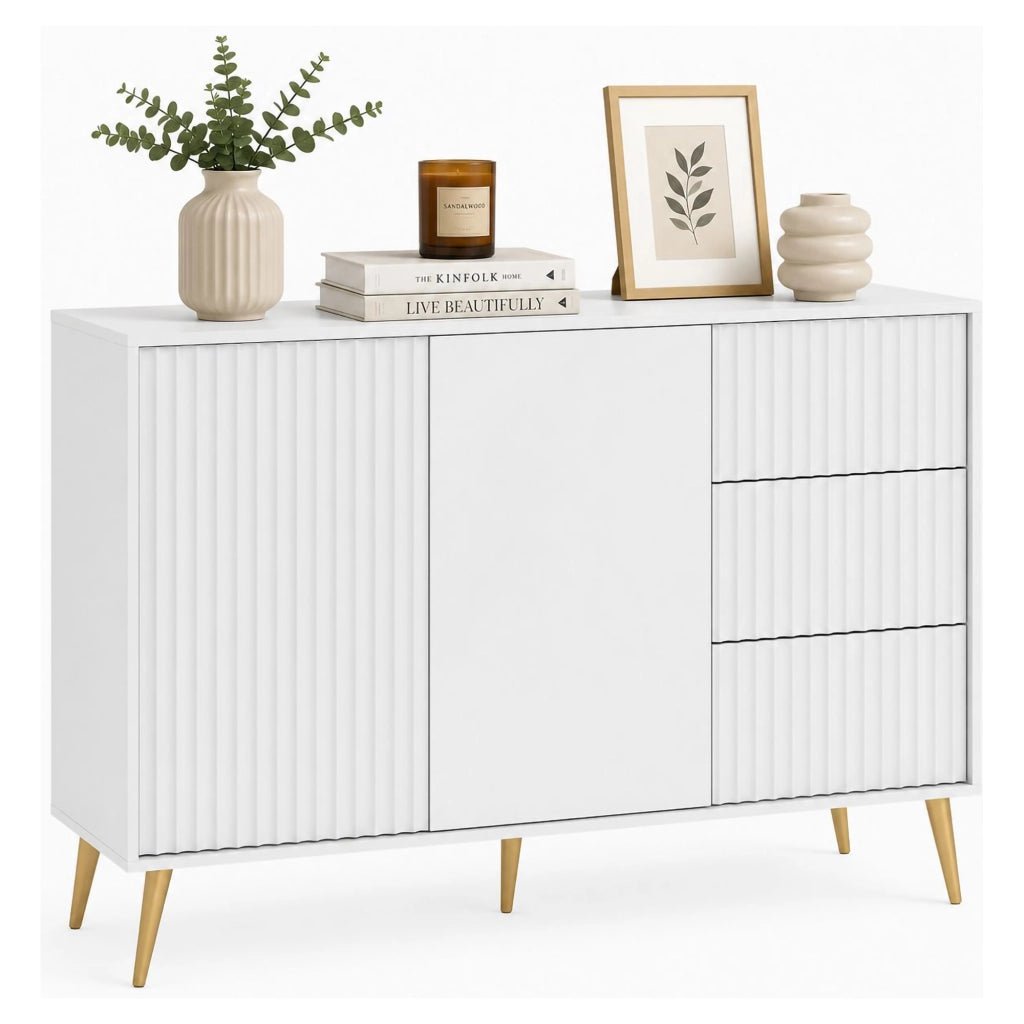 Madia Lemosato, Credenza 3 Cassetti, 135x40x98h cm Bianco
