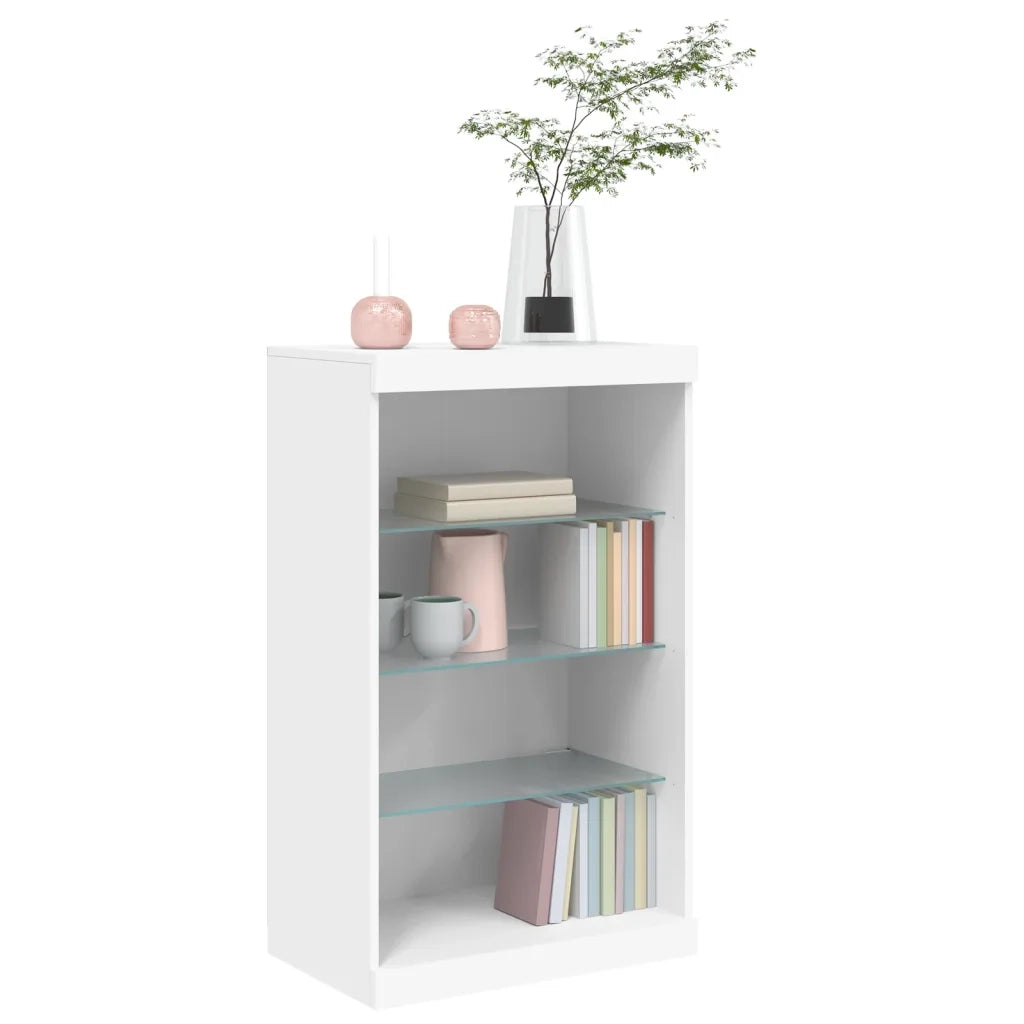 Credenza con Luci LED-Buffet-Armadio da cucina Bianca 60,5x37x100 cm