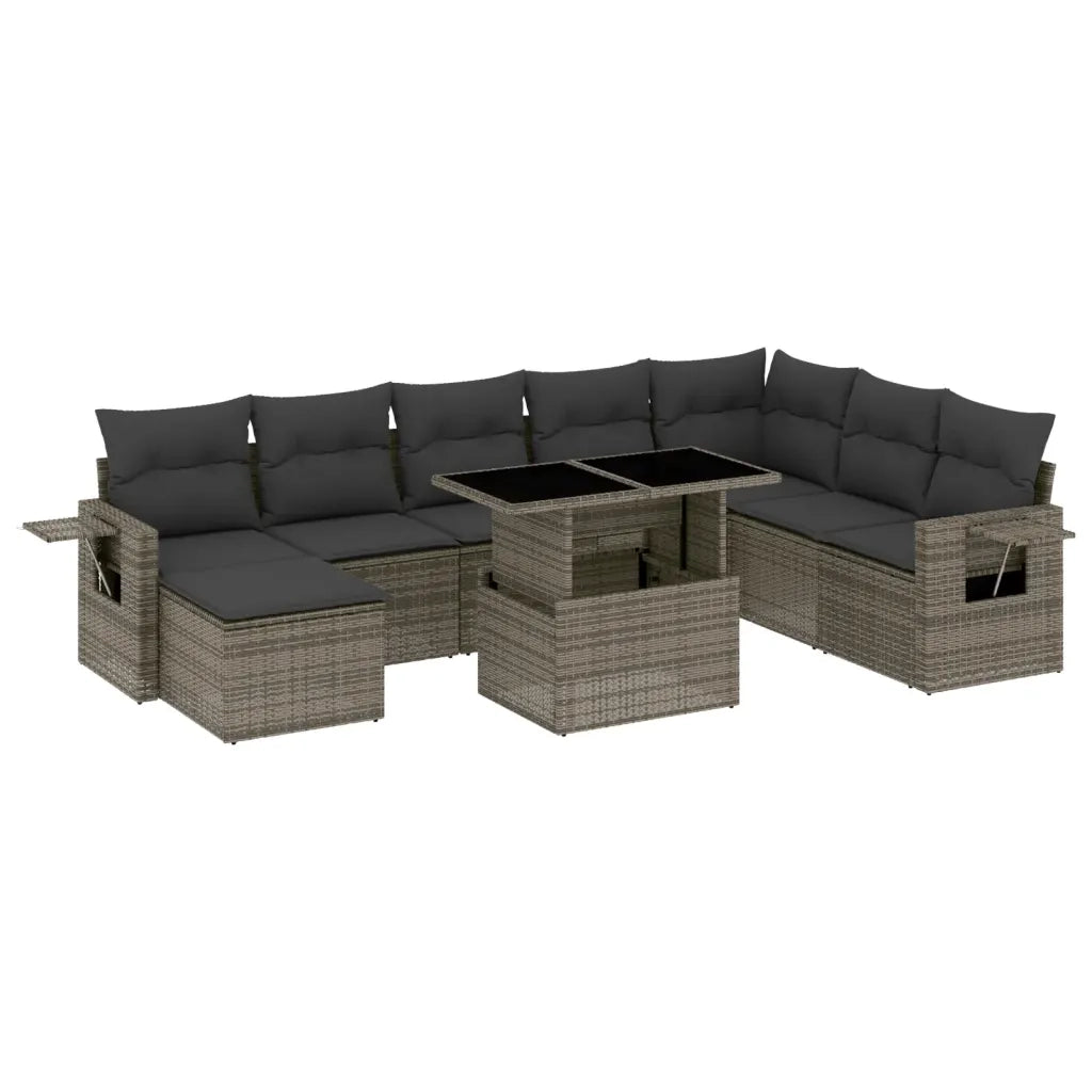 Set Divano da Giardino 9 pz con Cuscini Grigio in Polyrattan 3268100
