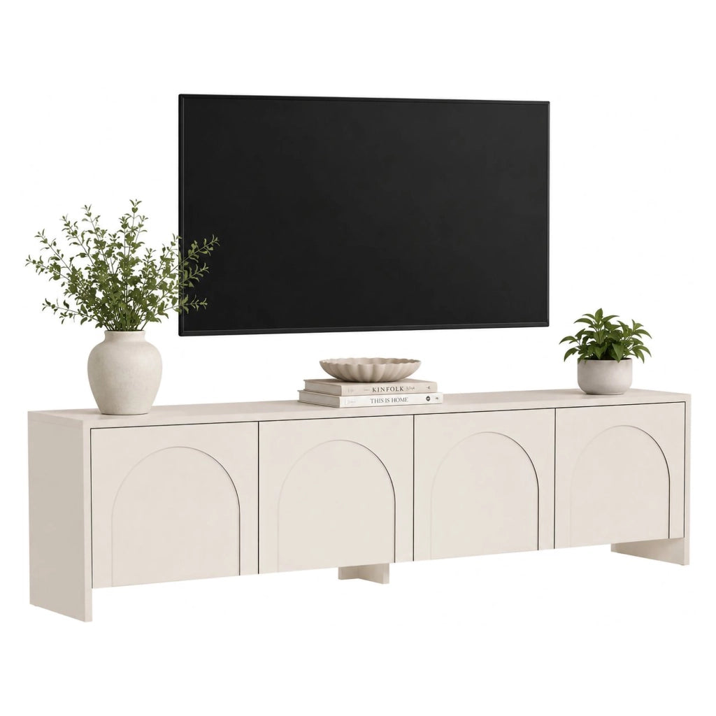 Noma, Mobile Porta tv Apertura a Ribalta, 180x32x45h cm Bianco Crema