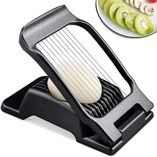 Egersnijder in Alluminio con Filo di Acciaio Inox per Uova, Funghi e Frutta Molle, Resistente al Lavaggio in Lavastoviale – Nero