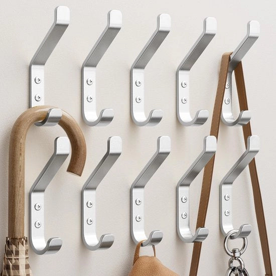 Hanger a muro a 10 pezzi, ganci a vite, ganci per cappotti, giacche, cappelli, ganci metallici per camera da letto, soggiorno, bagno, armadio, stile vintage, argento 10 cm
