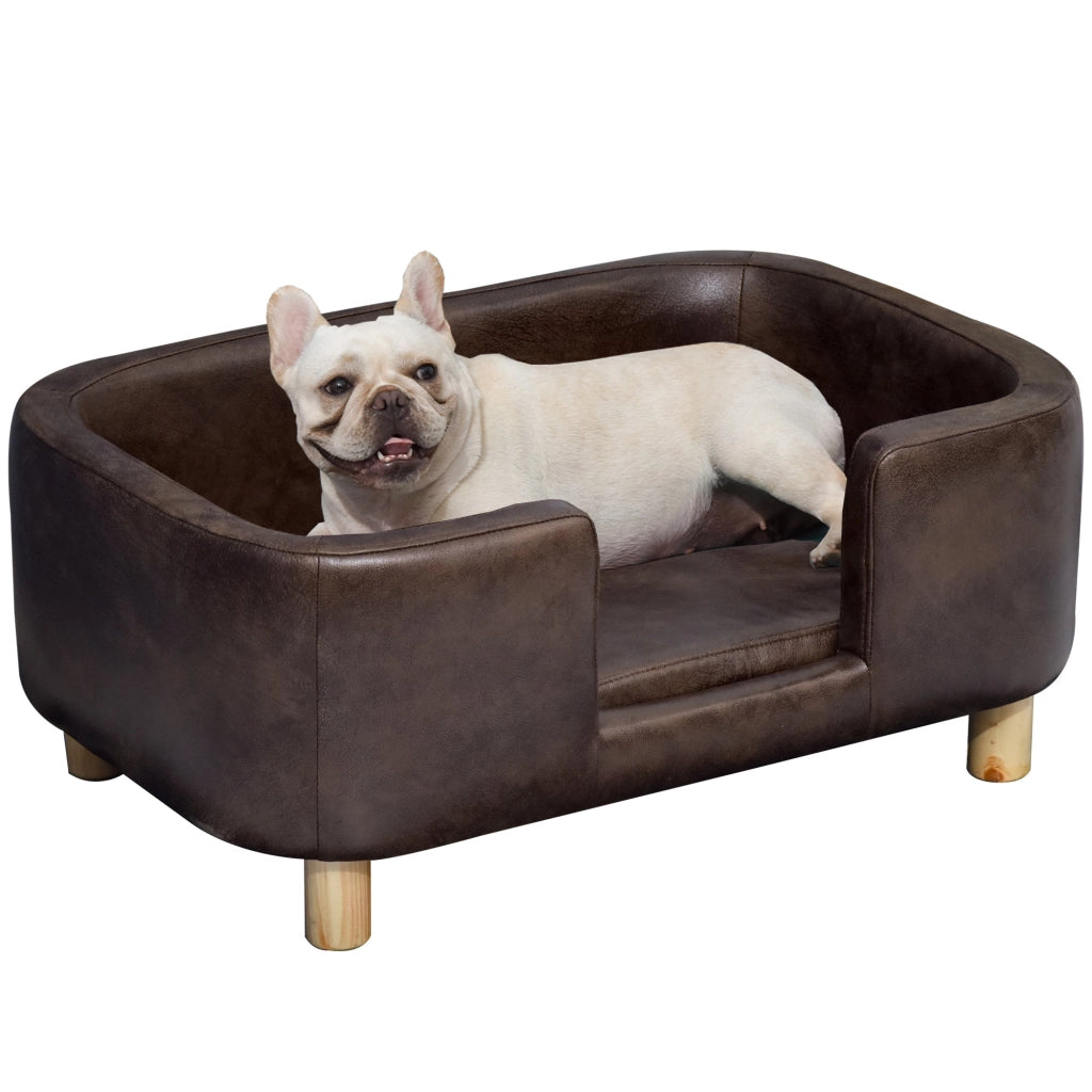 Cuccia Rialzata per Gatti e Cani 74x48,5x31 cm in Similpelle  Marrone Scuro